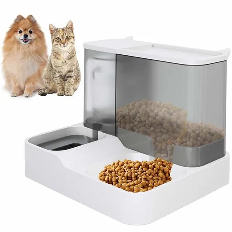 Dog Cat Feeder and Water Dispenser, 2 in 1 Automatic Pet Food Bowls for Small Dog Puppy Cat