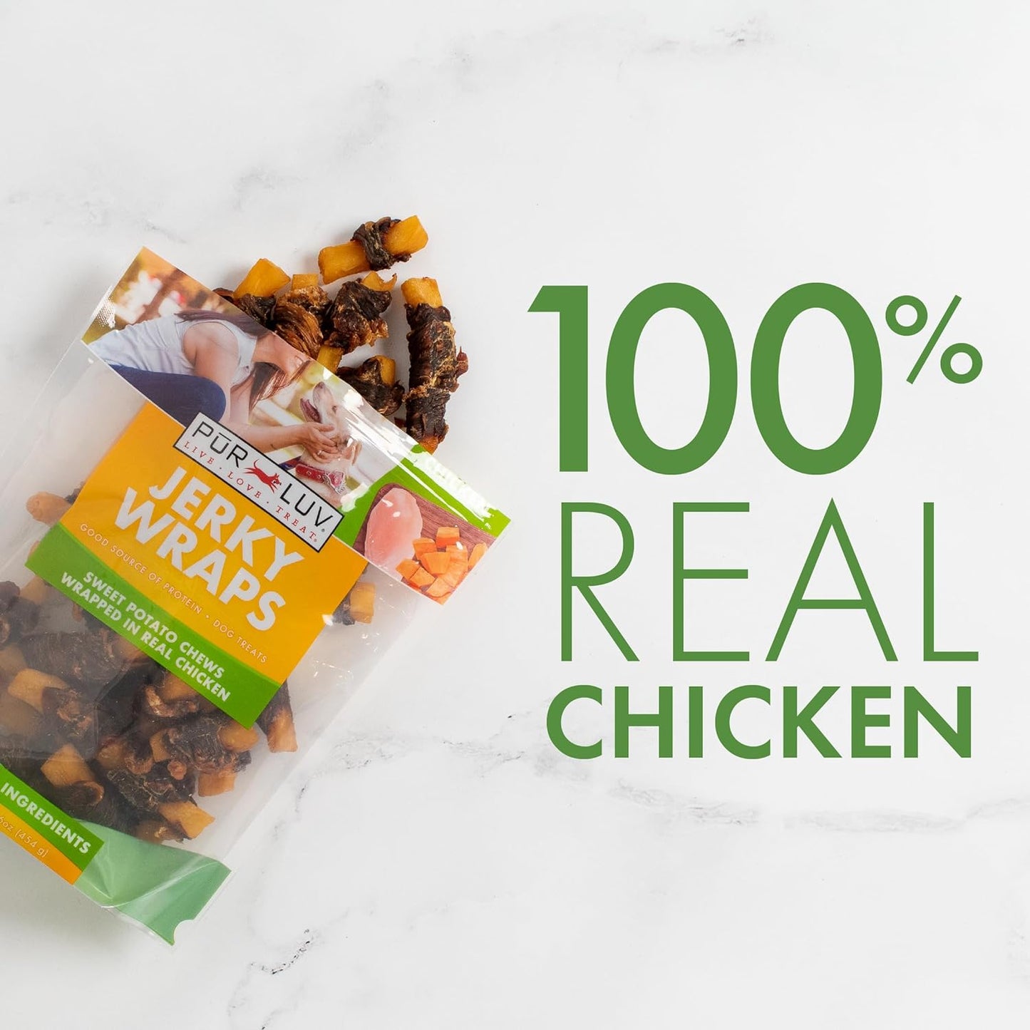 Dog Treats, Chicken & Sweet Potato Jerky Wraps, Made with Real Chicken, 16 Ounces, Rawhide Free, Healthy, Easily Digestible, Long Lasting, High Protein Dog Treat, Satisfies Dog'S Urge to Chew